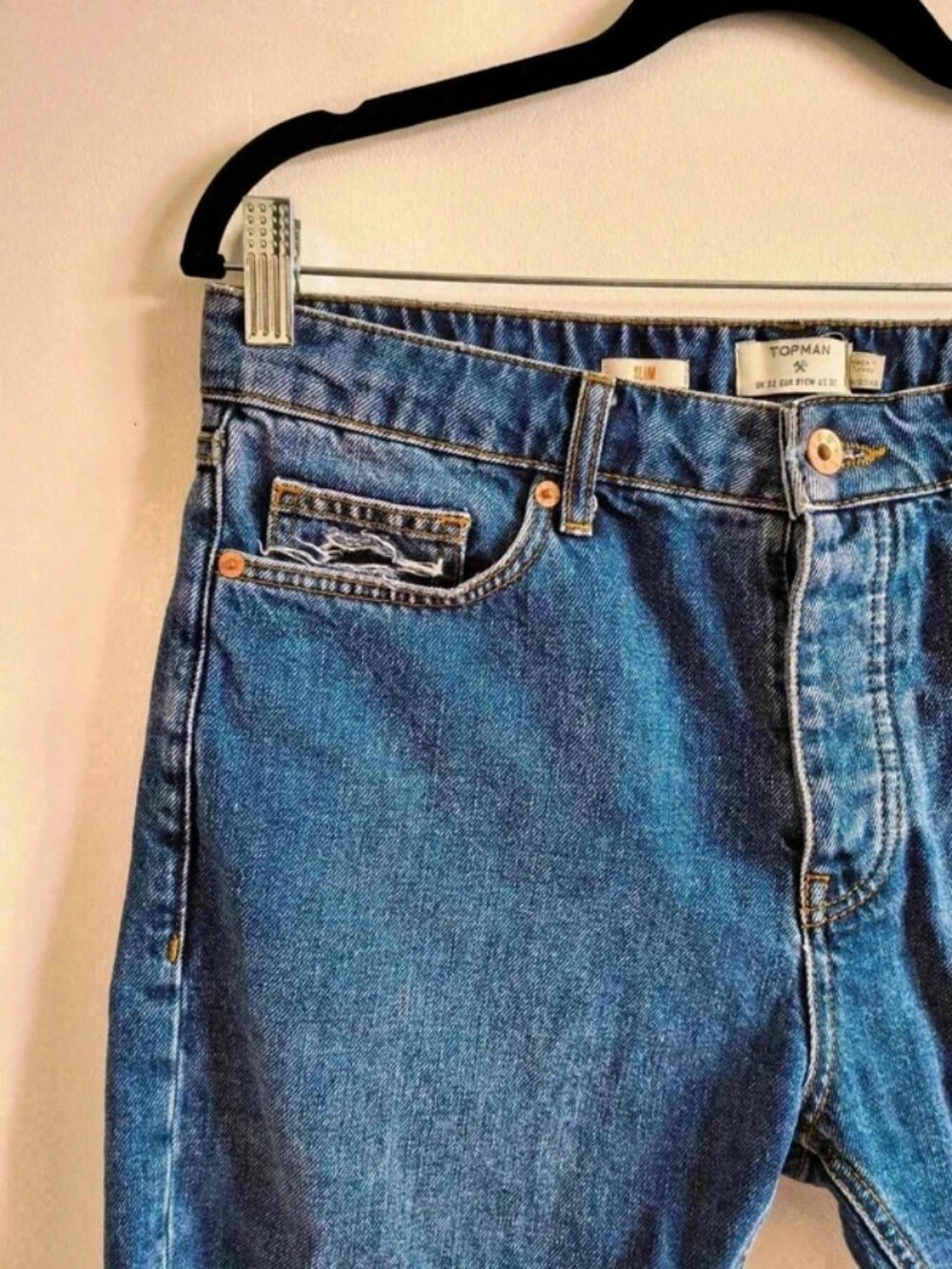 Mens Topman denim shorts w32 distressed style slim fit - Picture 3 of 4